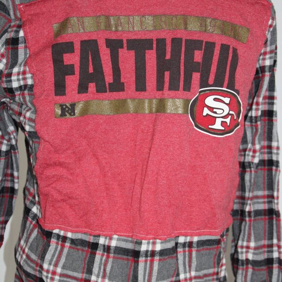 49ers Flannel San Francisco Shirt Button Down NFL Red/Gray Size S Upcycled - Picture 5 of 6